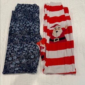 LuLaRoe Red and Blue Santa Paisley Pants